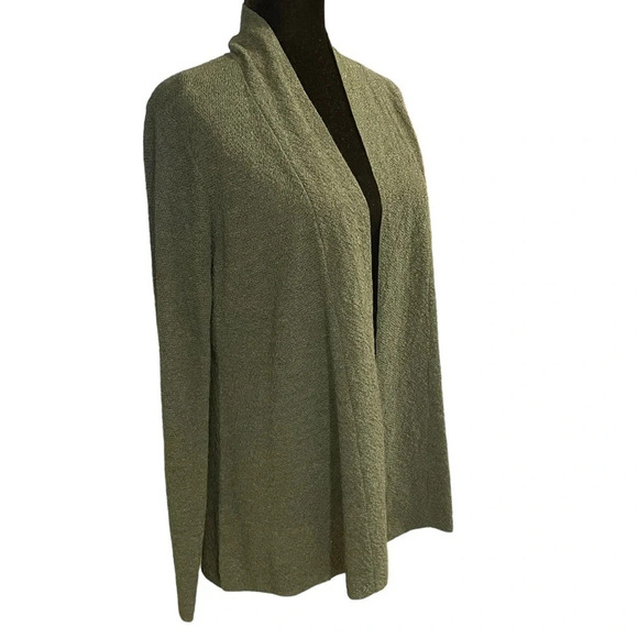 Eileen Fisher Women’s 100% Wool Open Front Dark Green Cardigan Sweater - Picture 3 of 8